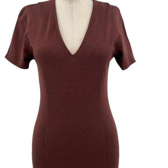 Ottod'Ame Cocoa Sheath Dress Pencil V-Neck Short Sleeve Brown Size US 4 - Picture 4 of 16